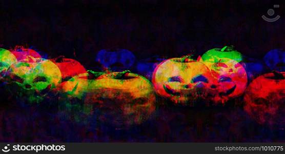 Grunge Halloween Background with Evil Grinning Pumpkins. Grunge Halloween Background