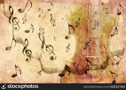 Grunge illustration of vintage music concept background with violin.