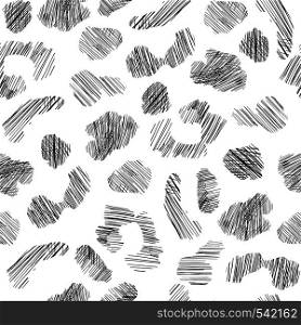 Grunge leopard skin seamless pattern. Abstract animal fur wallpaper. Monochrome black and white backdrop. Wild african cats repeat illustration. Concept trendy fabric textile design. Grunge leopard skin seamless pattern. Abstract animal fur wallpaper.