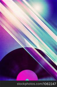 Grunge retro style poster with vinyl record design, music themed background.