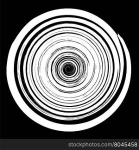 Grunge Round Pattern Isolated on Black Background. White Spiral Splatter. Grunge Round Pattern. White Spiral Splatter