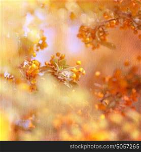 Grunge rowanberry background, abstract natural textured wallpaper, beautiful little yellow berry on the tree, beauty of wild nature