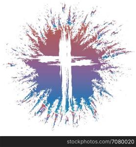 Grunge style cross on colorful splash. Grunge style white cross on colorful splash vector design