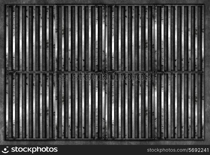 Grunge style metal bars on a wire background