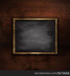 Grunge style woodedn background with a blank chalkboard