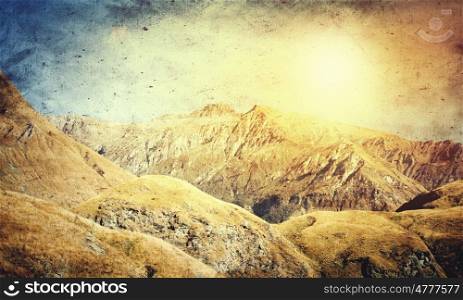 Grunge styled lanscape. Natural beautiful landscape of mountain and forest