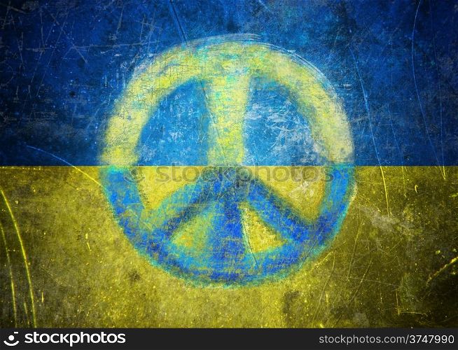 Grunge Ukrainian flag illustration with a peace sign. Peace concept