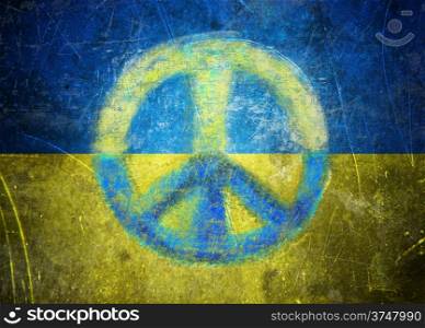 Grunge Ukrainian flag illustration with a peace sign. Peace concept