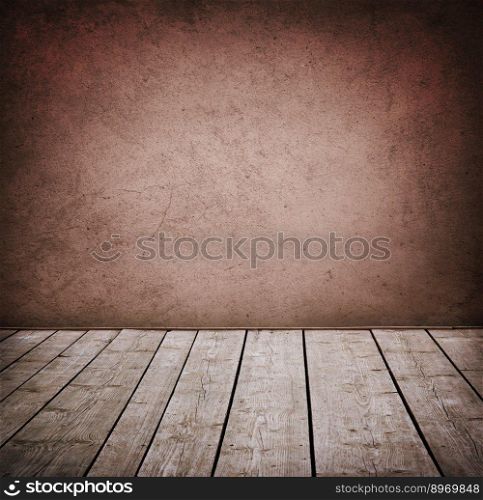 Grunge wall and wood paneled floor, interior of a room.