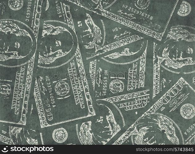 Grungy financial background from hundred us dollar banknotes