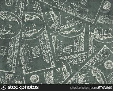 Grungy financial background from hundred us dollar banknotes