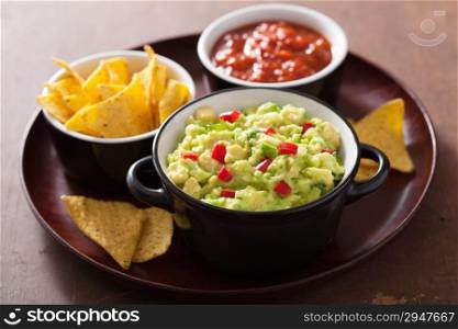 guacamole with avocado, lime, chili and tortilla chips