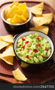 guacamole with avocado, lime, chili and tortilla chips