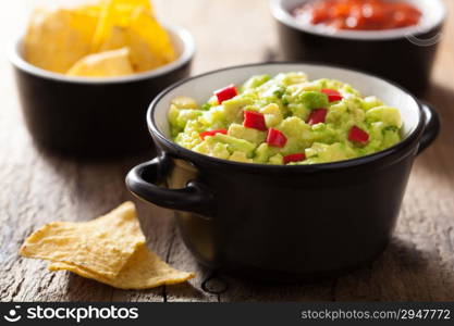 guacamole with avocado, lime, chili and tortilla chips