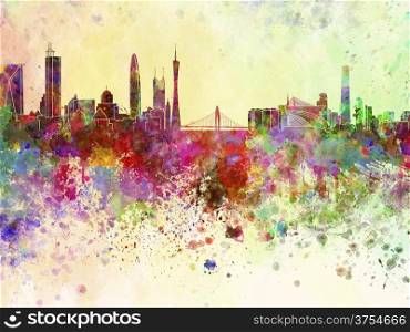 Guangzhou skyline in watercolor background