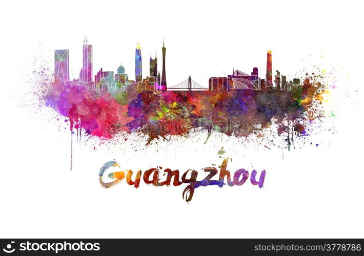 Guangzhou skyline in watercolor splatters with clipping path. Guangzhou skyline in watercolor