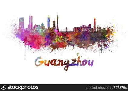 Guangzhou skyline in watercolor splatters with clipping path. Guangzhou skyline in watercolor