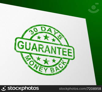 Guarantee concept icon means a safeguard or insurance against product faults. Dependable agreement against consumer dissatisfaction - 3d illustration. 30 Days Money Back Guarantee Stamp