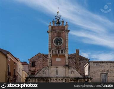 Guard house and clock tower in the ancient old town of Zadar in Croatia. Guard House in the old town of Zadar in Croatia