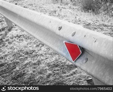 guardrail in the country. Close up image of a guardrail