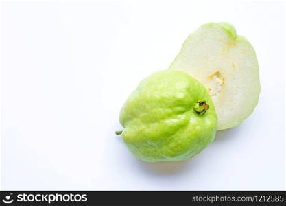 Guava on white background. Copy space