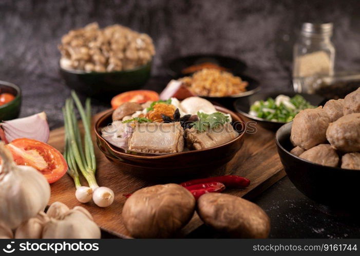 Guay Jap, meatballs, Vietnamese Pork Sausage and Pork bone, Thai food.