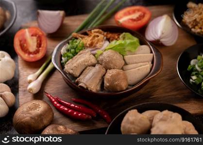 Guay Jap, meatballs, Vietnamese Pork Sausage and Pork bone, Thai food.
