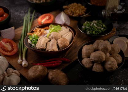 Guay Jap, meatballs, Vietnamese Pork Sausage and Pork bone, Thai food.