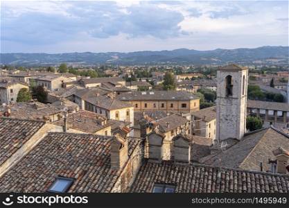 Gubbio, Perugia, Umbria, Italy: historic buildings of the medieval city. Roofs