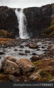 Gufufoss waterfall in Seydisfjordur, eastside of Iceland. Gufufoss waterfall, Iceland