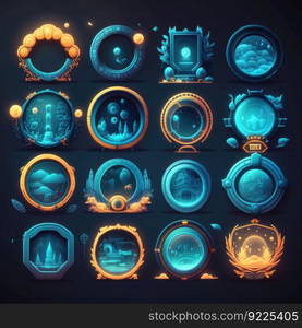 gui round frame game ai generated. web banner, hud futuristic, blue gui round frame game illustration. gui round frame game ai generated