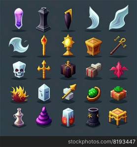 gui rpg 2d game icons ai generated. element symbol, light item, fire coin gui rpg 2d game icons illustration. gui rpg 2d game icons ai generated