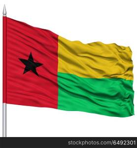 Guinea Bissau Flag on Flagpole , Flying in the Wind, Isolated on White Background