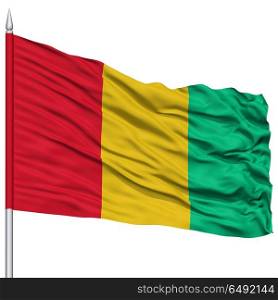 Guinea Flag on Flagpole , Flying in the Wind, Isolated on White Background