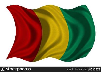 Guinean national official flag. African patriotic symbol, banner, element, background. Correct colors. Flag of Guinea with real detailed fabric texture wavy isolated on white, 3D illustration