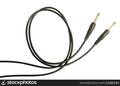 Guitar audio jack with black cable isolated on white background with clipping path