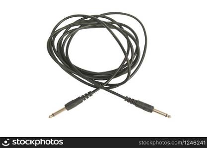 Guitar audio jack with black cable isolated on white background with clipping path