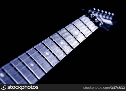 guitar head strings macro on black