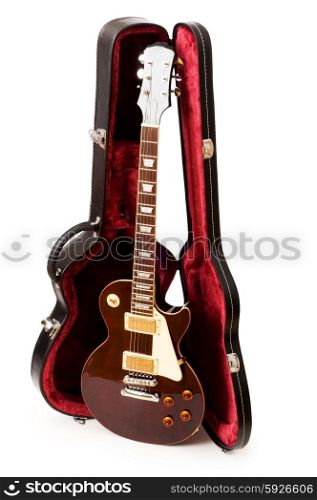 Guitar in open case isolated on the white background