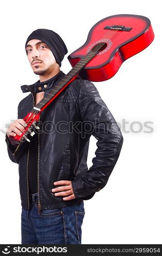 Guitar player isolated on the white