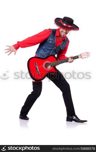 Guitar player isolated on the white