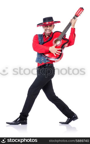 Guitar player isolated on the white