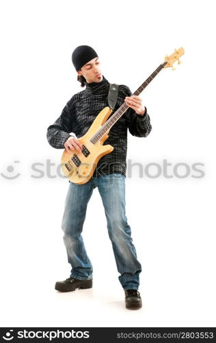 Guitar player isolated on the white background