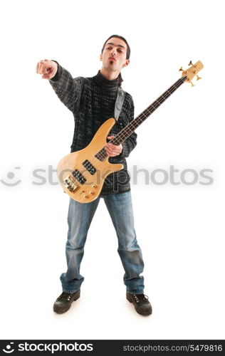 Guitar player isolated on the white background