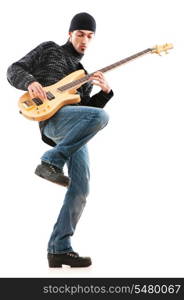 Guitar player isolated on the white background