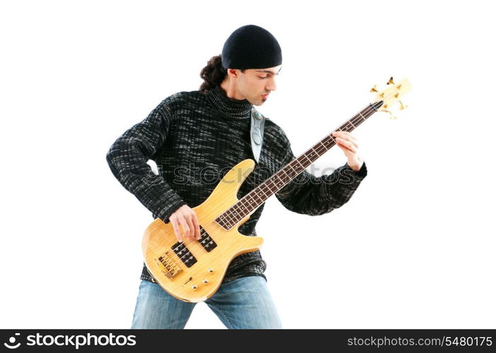 Guitar player isolated on the white background