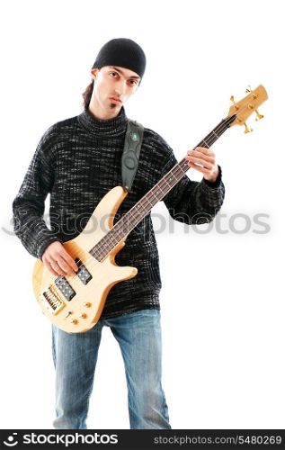 Guitar player isolated on the white background
