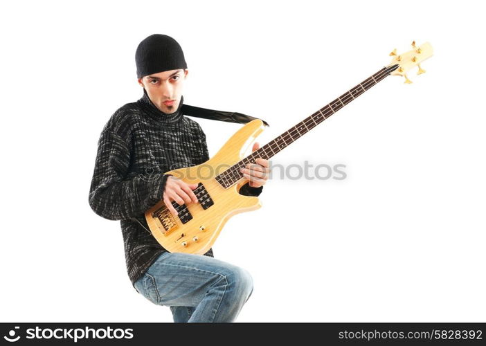 Guitar player isolated on the white background