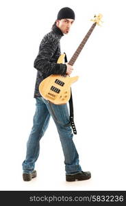 Guitar player isolated on the white background