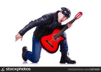 Guitar player isolated on white